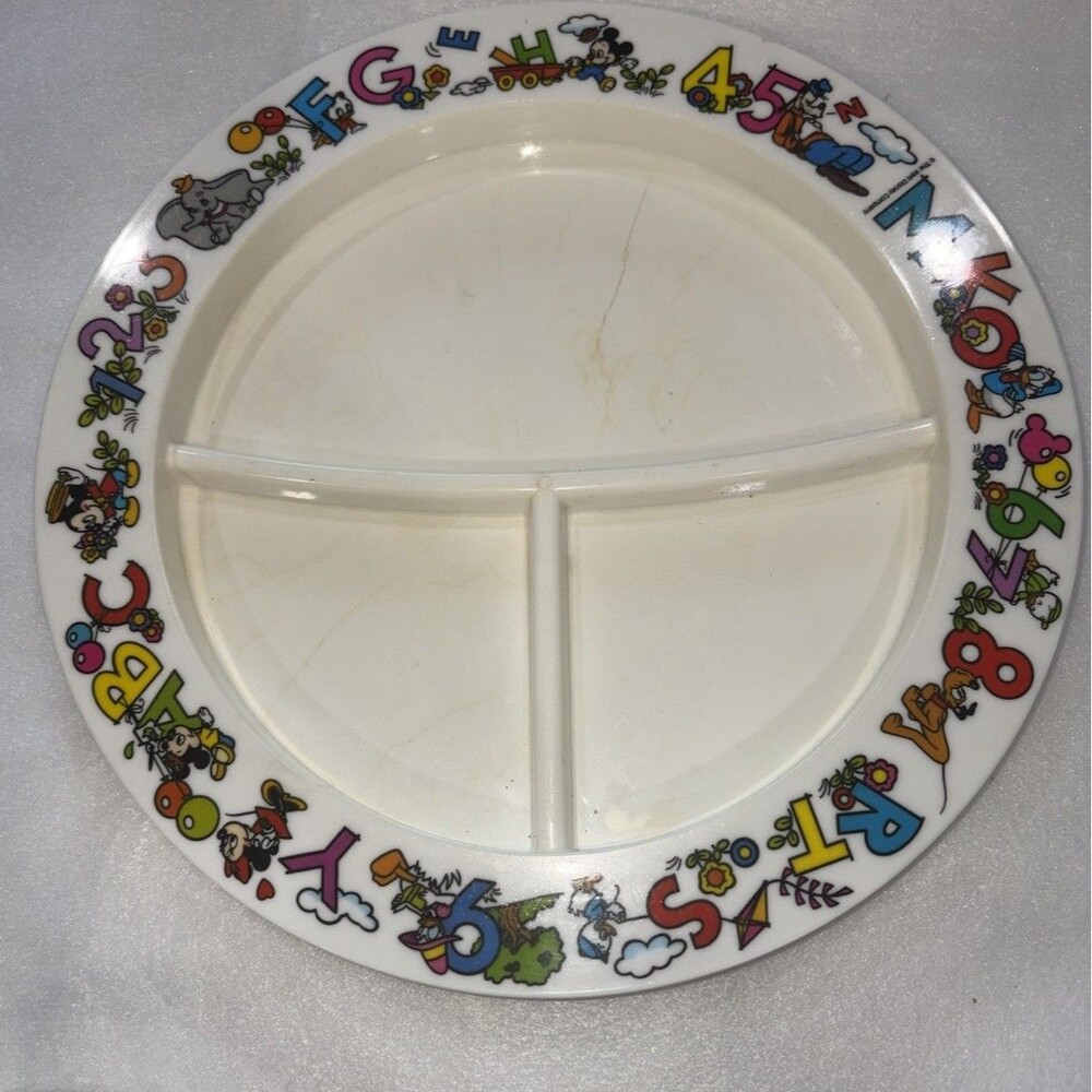 Vintage Walt Disney Bowl and Divided Plate Mickey Mouse Goofy Donald Duck